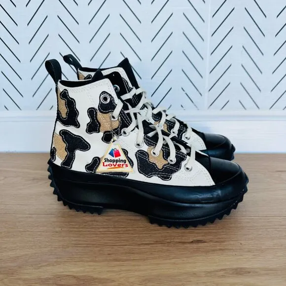 Converse Women Chunky Shoes 6.5 Run Star Motion Hi Leopard Platform Gold Glitter