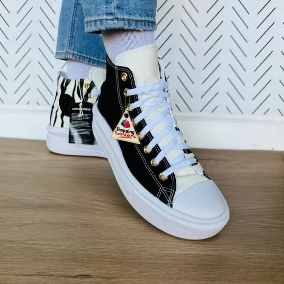 🤩Converse Women Shoes Custom Hi Sneakers 9 Black White Zebra Print Canvas Rare