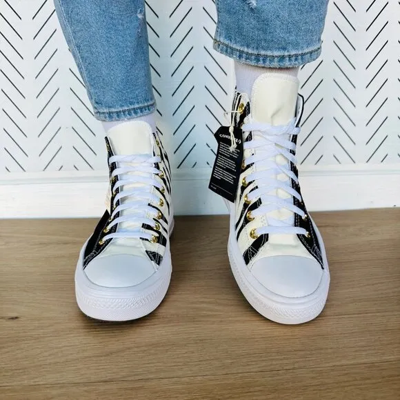 🤩Converse Women Shoes Custom Hi Sneakers 9 Black White Zebra Print Canvas Rare