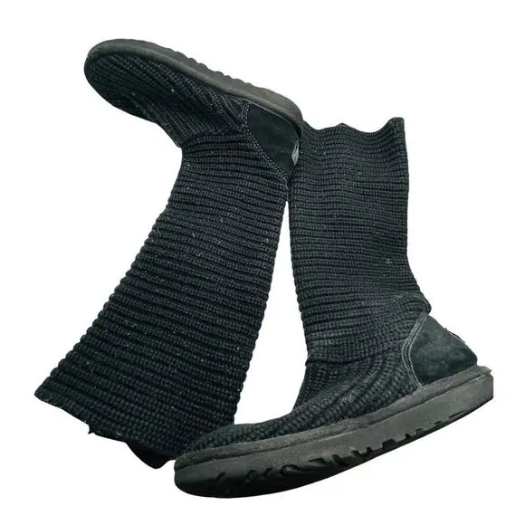 Copy - Ugg Shoes Classic Cardy Ugg Detailed Knit Boot Black #F3009J Euc Size 6
