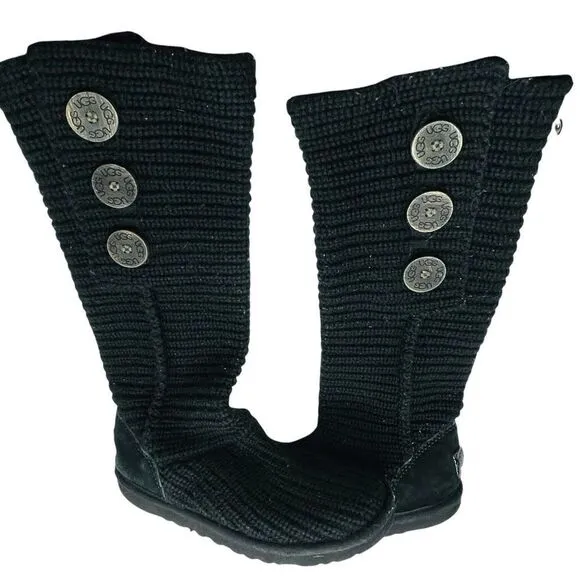 Copy - Ugg Shoes Classic Cardy Ugg Detailed Knit Boot Black #F3009J Euc Size 6