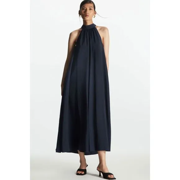 COS Halterneck Maxi Dress Navy