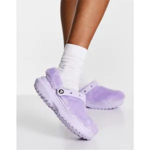 Crocs Classic Fur Sure Lavender purple Women's 7 Faux Fur Lined Slides fluffy