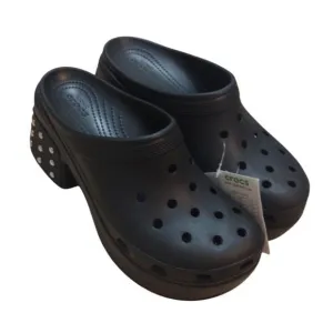 CROCS Shoes Men 12 Women 14 SIREN STUDDED CLOGS Black W/ Silver Studs Heels