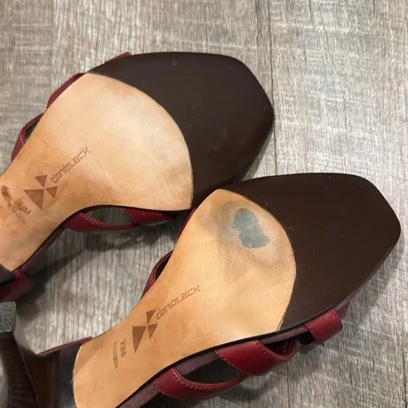 DaniBlack dark red leather stiletto high heeled shoes with floral detail  7.5