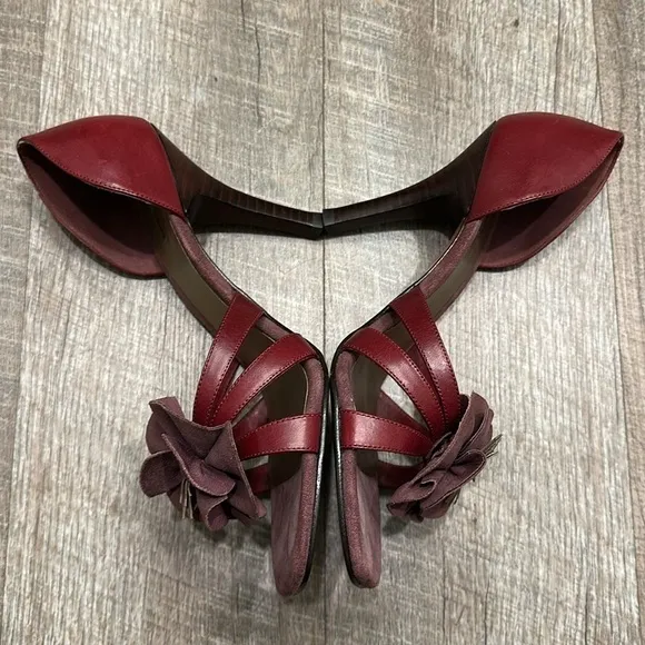 DaniBlack dark red leather stiletto high heeled shoes with floral detail  7.5