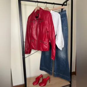 DANIER Genuine Leather Jacket Detachable Quilted Lining Red Color Size S/P