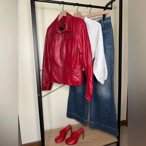 DANIER Genuine Leather Jacket Detachable Quilted Lining Red Color Size S/P