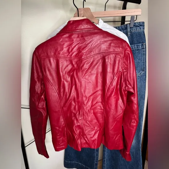 DANIER Genuine Leather Jacket Detachable Quilted Lining Red Color Size S/P