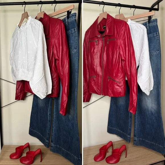 DANIER Genuine Leather Jacket Detachable Quilted Lining Red Color Size S/P