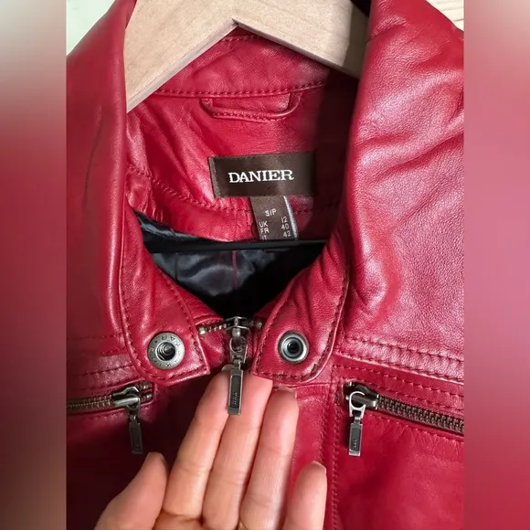 DANIER Genuine Leather Jacket Detachable Quilted Lining Red Color Size S/P