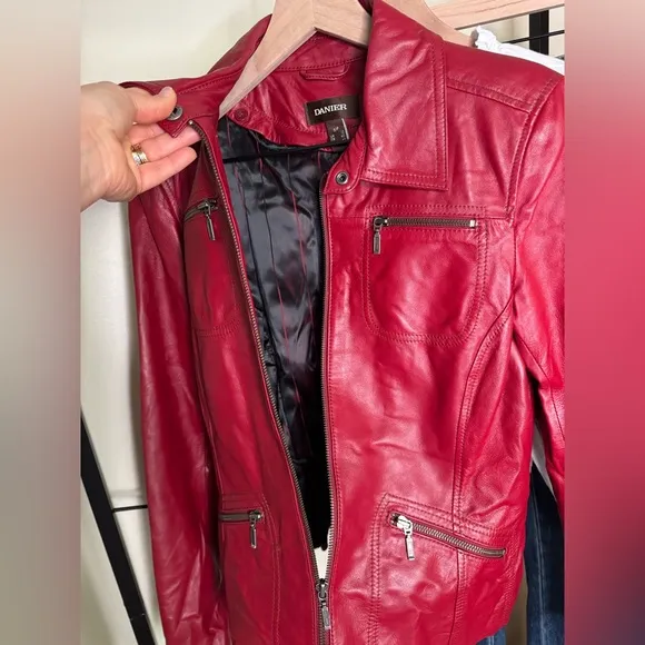 DANIER Genuine Leather Jacket Detachable Quilted Lining Red Color Size S/P