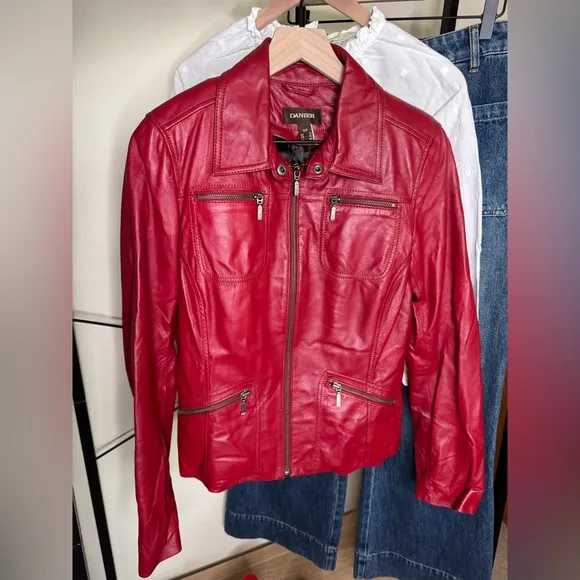 DANIER Genuine Leather Jacket Detachable Quilted Lining Red Color Size S/P