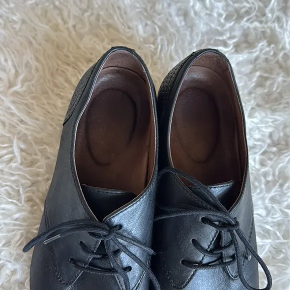 Dansko Louise Lace Up Black Leather Heeled Oxford Shoes Sz 6.5 Black