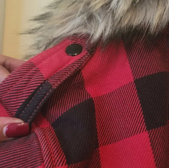 Denim &amp; Supply Ralph Lauren Red Black Buffalo Plaid Detachable Hood Jacket Coat