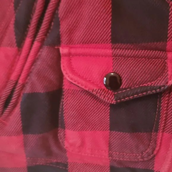 Denim &amp; Supply Ralph Lauren Red Black Buffalo Plaid Detachable Hood Jacket Coat