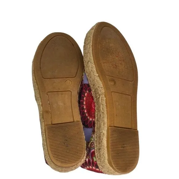 Desigual Canvas Espadrille Shoes Rojo Abril Floral Platform Flats Size 41