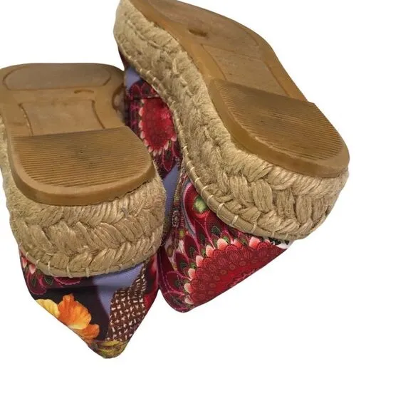 Desigual Canvas Espadrille Shoes Rojo Abril Floral Platform Flats Size 41