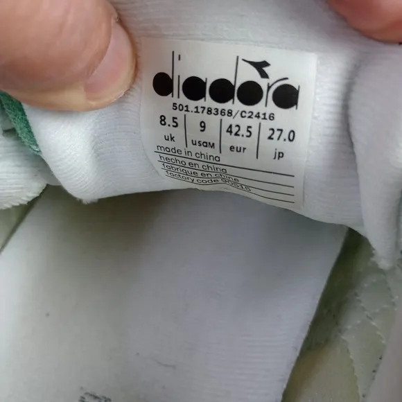 Diadora Men's Tennis Shoes Sz 9 N9002 Ball White Acid Green 501-178368-C2416