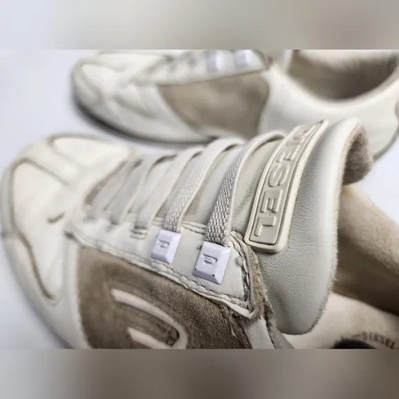 Diesel‎ Vintage Rare Mens White Leather Elastic Slip On Sneakers Size 7.5…