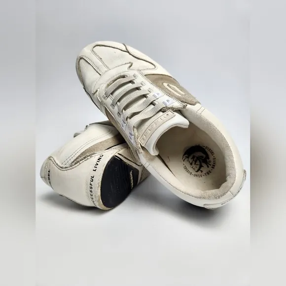 Diesel‎ Vintage Rare Mens White Leather Elastic Slip On Sneakers Size 7.5…