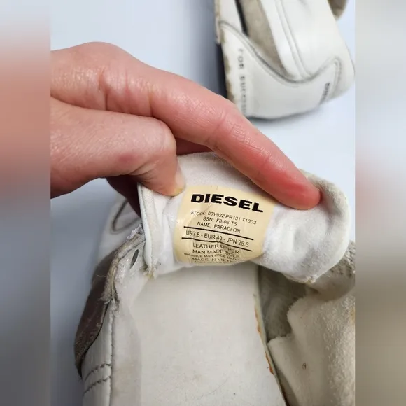 Diesel‎ Vintage Rare Mens White Leather Elastic Slip On Sneakers Size 7.5…