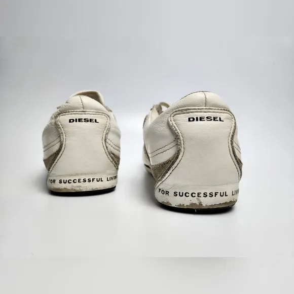 Diesel‎ Vintage Rare Mens White Leather Elastic Slip On Sneakers Size 7.5…