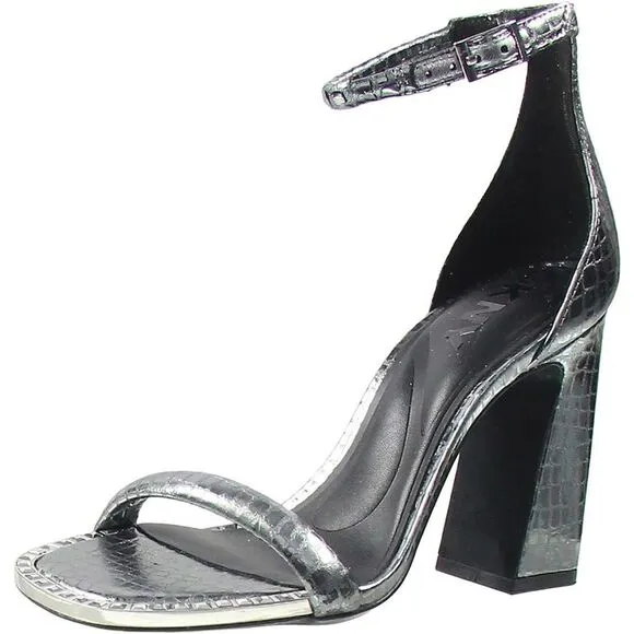 DKNY Womens Waylin Metallic Block Heel Buckled Slingback Heels Shoes New