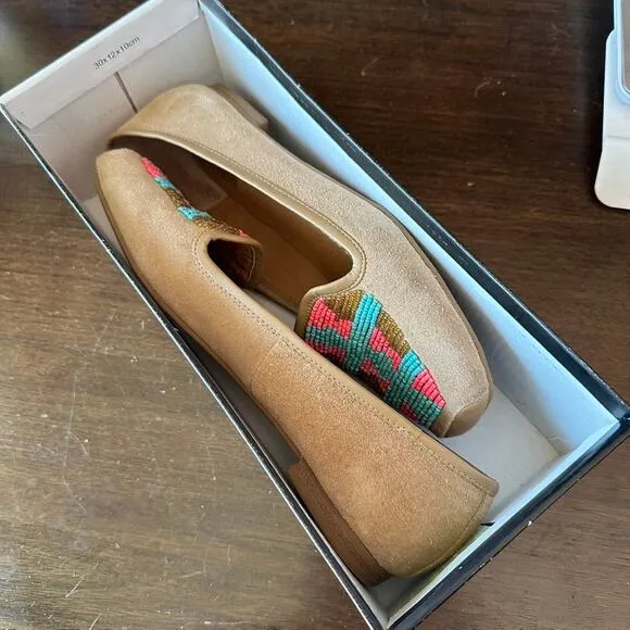 Dolce Vita colorful beaded loafers, shoes - Oakes Nude Suede - Size 7.5