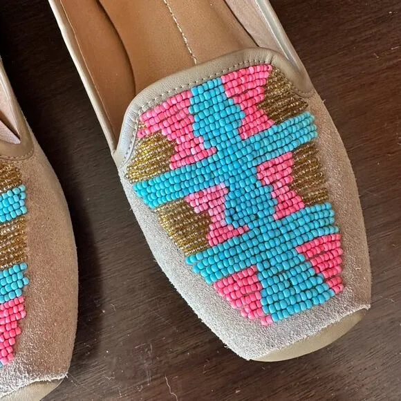 Dolce Vita colorful beaded loafers, shoes - Oakes Nude Suede - Size 7.5