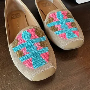 Dolce Vita colorful beaded loafers, shoes - Oakes Nude Suede - Size 7.5