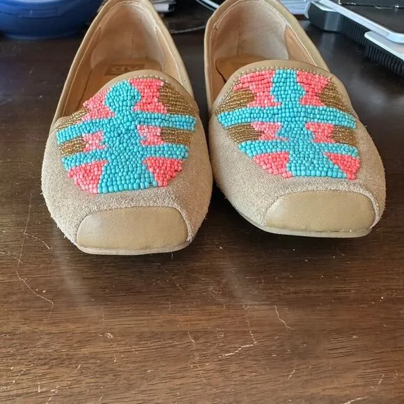 Dolce Vita colorful beaded loafers, shoes - Oakes Nude Suede - Size 7.5