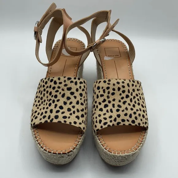 Dolce Vita Leopard Print Cow Hair Lesly Wedges 9