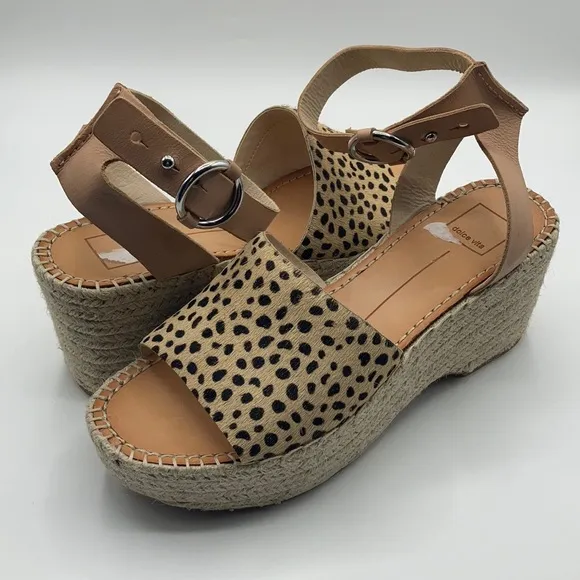 Dolce Vita Leopard Print Cow Hair Lesly Wedges 9