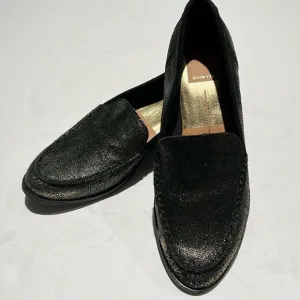 DOLCE VITA Loafers Black &amp; Gold Leather Size 6.5. B64