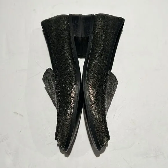 DOLCE VITA Loafers Black &amp; Gold Leather Size 6.5. B64