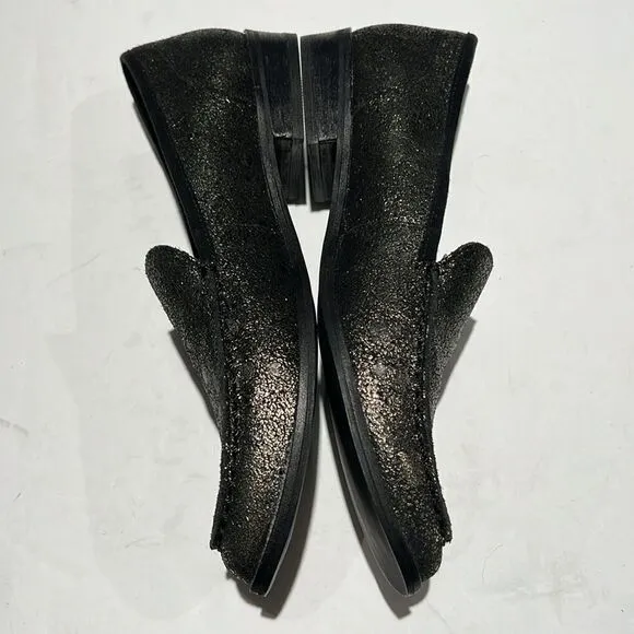 DOLCE VITA Loafers Black &amp; Gold Leather Size 6.5. B64