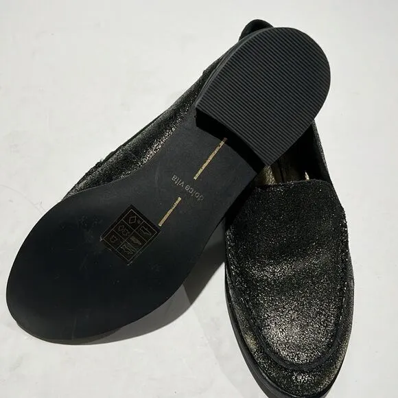 DOLCE VITA Loafers Black &amp; Gold Leather Size 6.5. B64