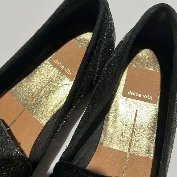 DOLCE VITA Loafers Black &amp; Gold Leather Size 6.5. B64