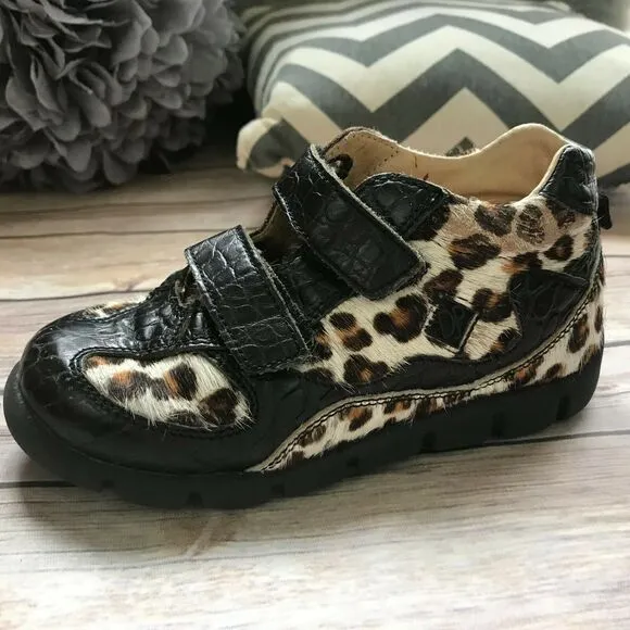 Donald J. Pliner Girls Shoes Size 27 10.5 Leopard Black Furry Ankle Boots Bootie