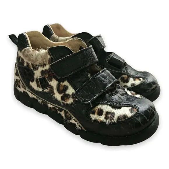 Donald J. Pliner Girls Shoes Size 27 10.5 Leopard Black Furry Ankle Boots Bootie