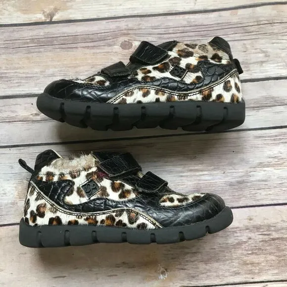 Donald J. Pliner Girls Shoes Size 27 10.5 Leopard Black Furry Ankle Boots Bootie