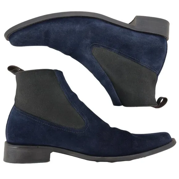 Donald J. Pliner Italy Navy Blue Suede Chelsea Ankle Boots Mens 7.5M Dress Shoes