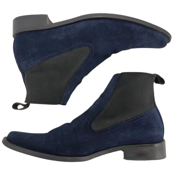 Donald J. Pliner Italy Navy Blue Suede Chelsea Ankle Boots Mens 7.5M Dress Shoes