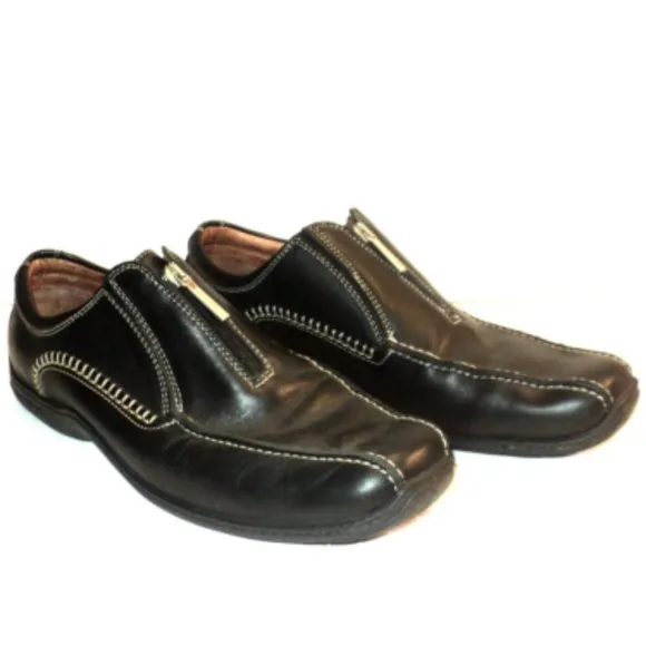 Donald J Pliner Men's Size 10 Ernie Black Leather Zip Up Driving Loafers Shoes