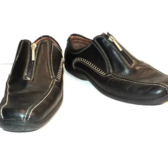 Donald J Pliner Men's Size 10 Ernie Black Leather Zip Up Driving Loafers Shoes