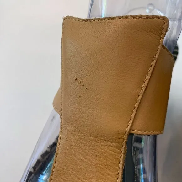 Donald J. Pliner Soft Brown Tan Vachetta Leather Sandals Heels‎ US Size 7.5 M