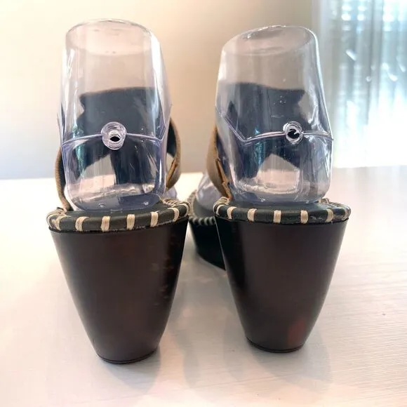 Donald J. Pliner Soft Brown Tan Vachetta Leather Sandals Heels‎ US Size 7.5 M