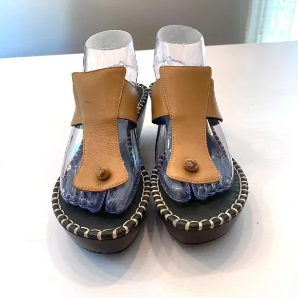 Donald J. Pliner Soft Brown Tan Vachetta Leather Sandals Heels‎ US Size 7.5 M