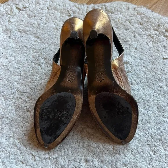 Donald Pliner: Dolly Copper Leather Peep Toe Slingback Kitten Heel Dress Shoes
